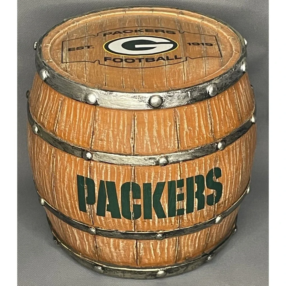 Green Bay Packers Coasters set of 4‎ Metal Trim NFL Wooden Barrel Collectible